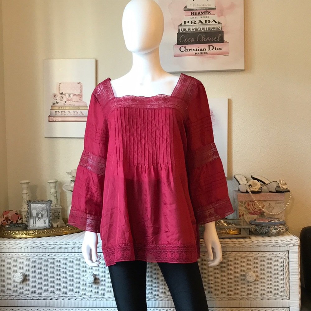 Sundance red silk lace blouse XL